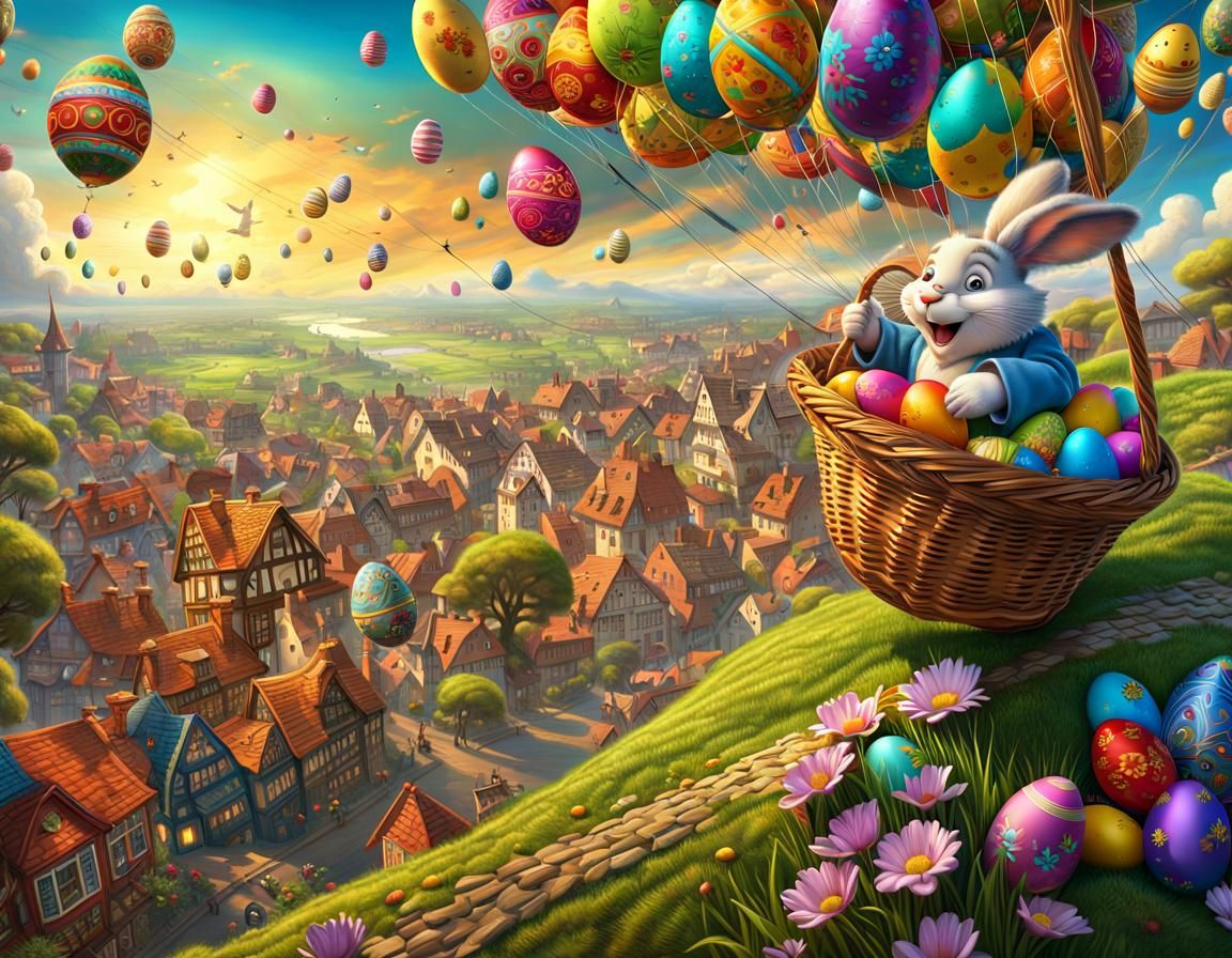 Whimsical Easter Bunny Egg Drop: 3D Digital Art