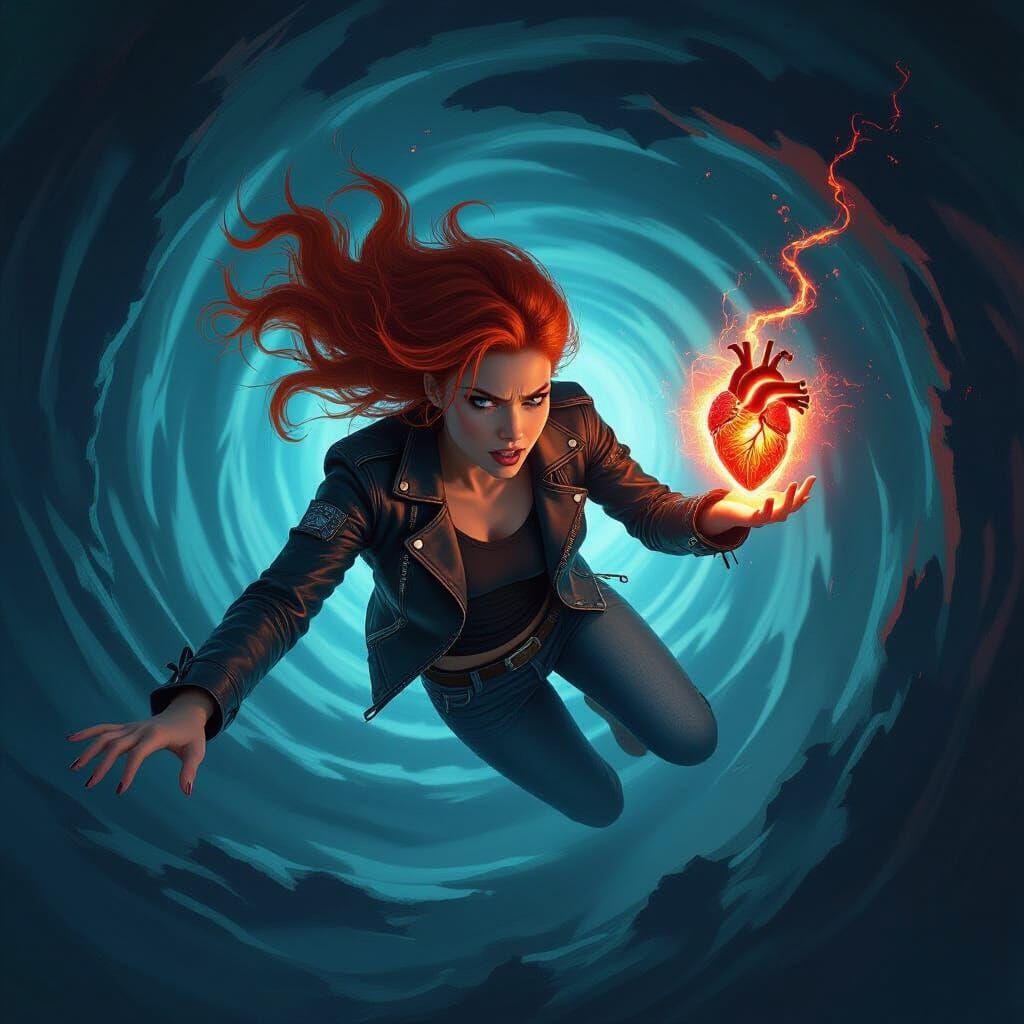 Woman Plummets Into Cosmic Abyss Clutching Heart