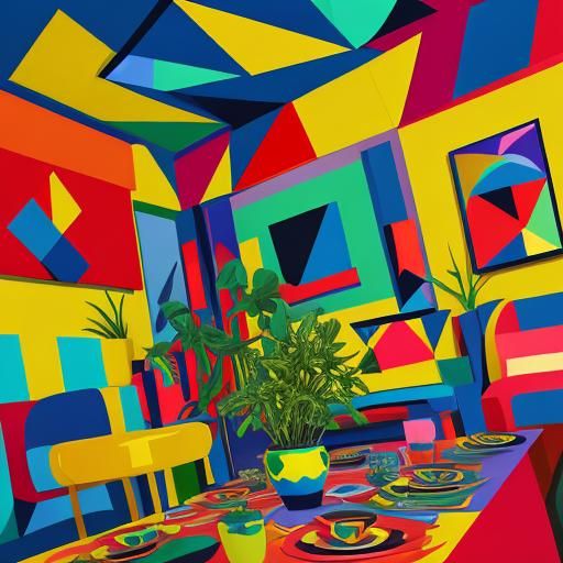 Marijuana Plants in Geometric Art Deco Oil Painting