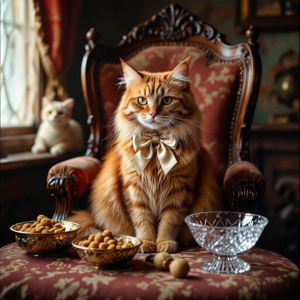 Regal Ginger Cat in a Vintage Photo Studio