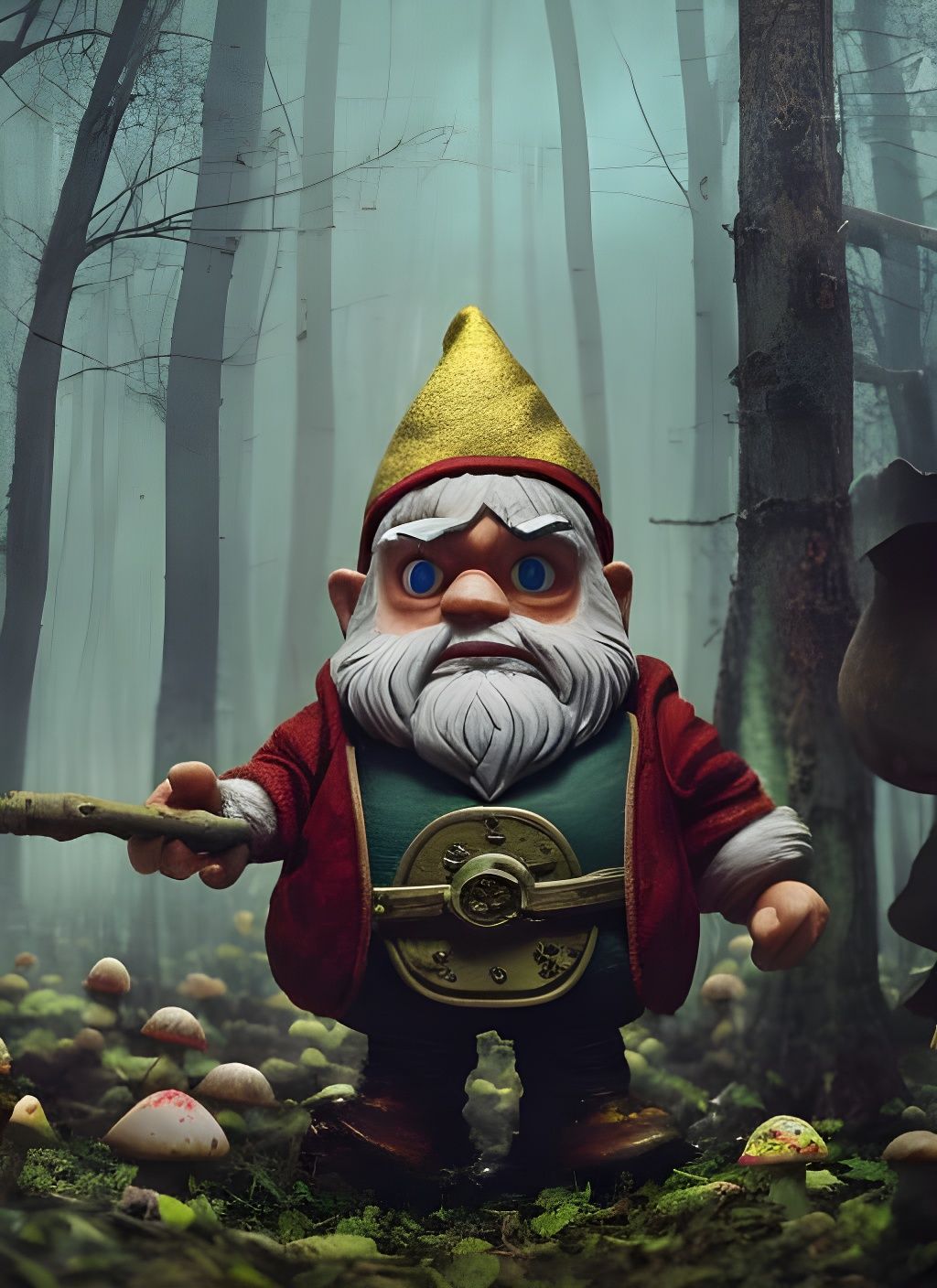 Angry Gnome in Mushroom Forest, 3D Art