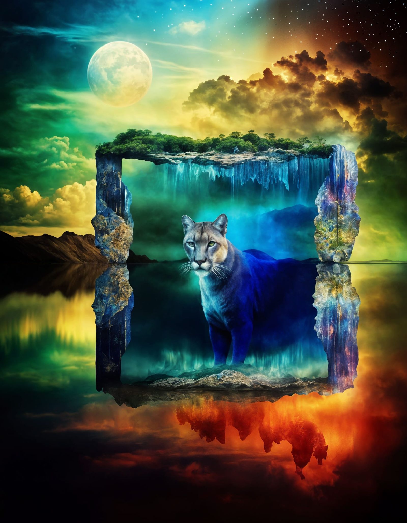 Cosmic Cougar Double Exposure in Ethereal Style