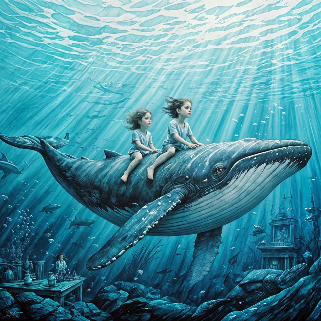 Whimsical Underwater Scene in Expressive Alcohol Ink Style