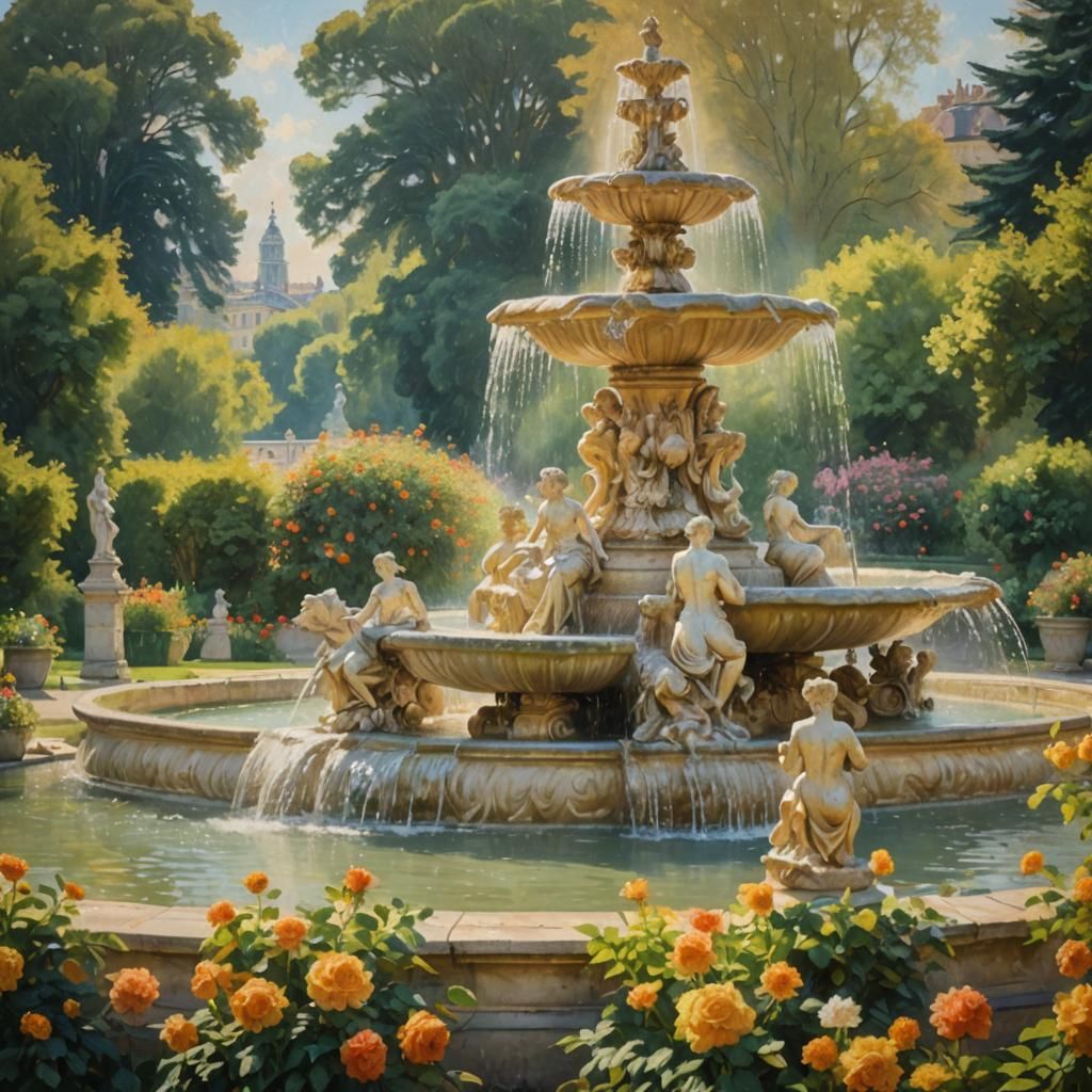 Versailles Fountain in Impressionist Style