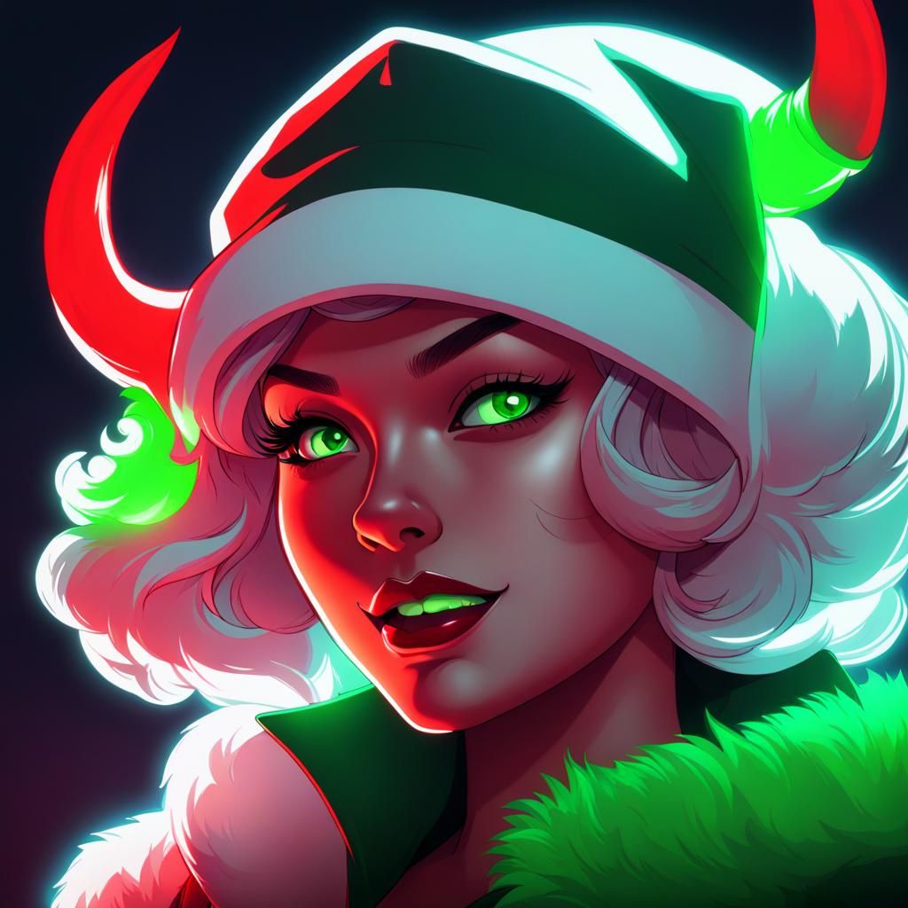 Neon Anime Mrs. Claus Tiefling Portrait in Loish Style