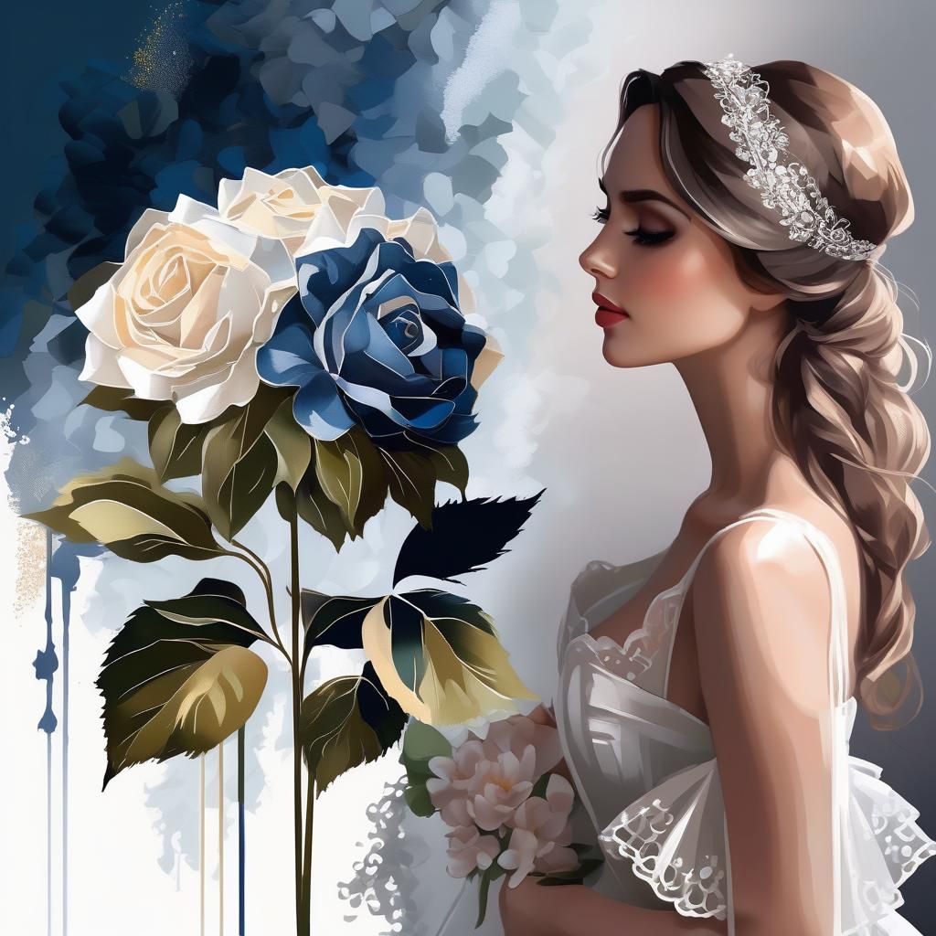 Victorian Bride with Ruffles Scarf, Detailed Art Print