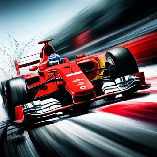 Red F1 Car Races in Graffiti Street Art Style