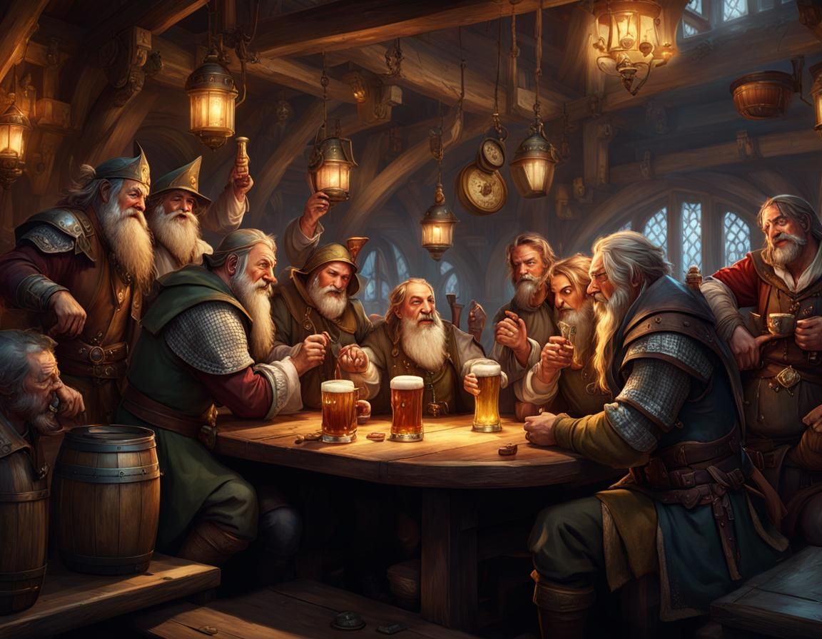 Festive Fantasy Tavern Scene in Detailed Concept Art