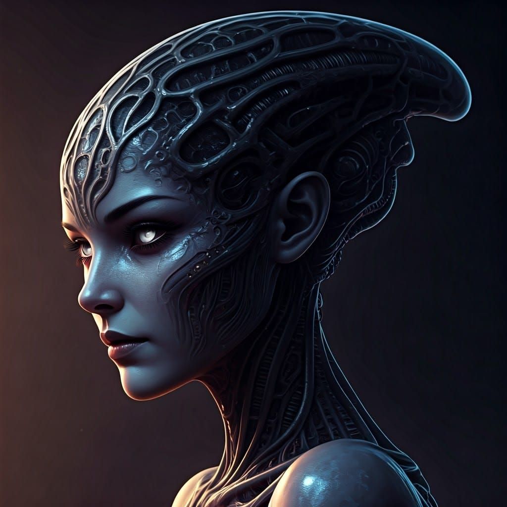 Anime Alien Goddess with Dark Exoskeleton