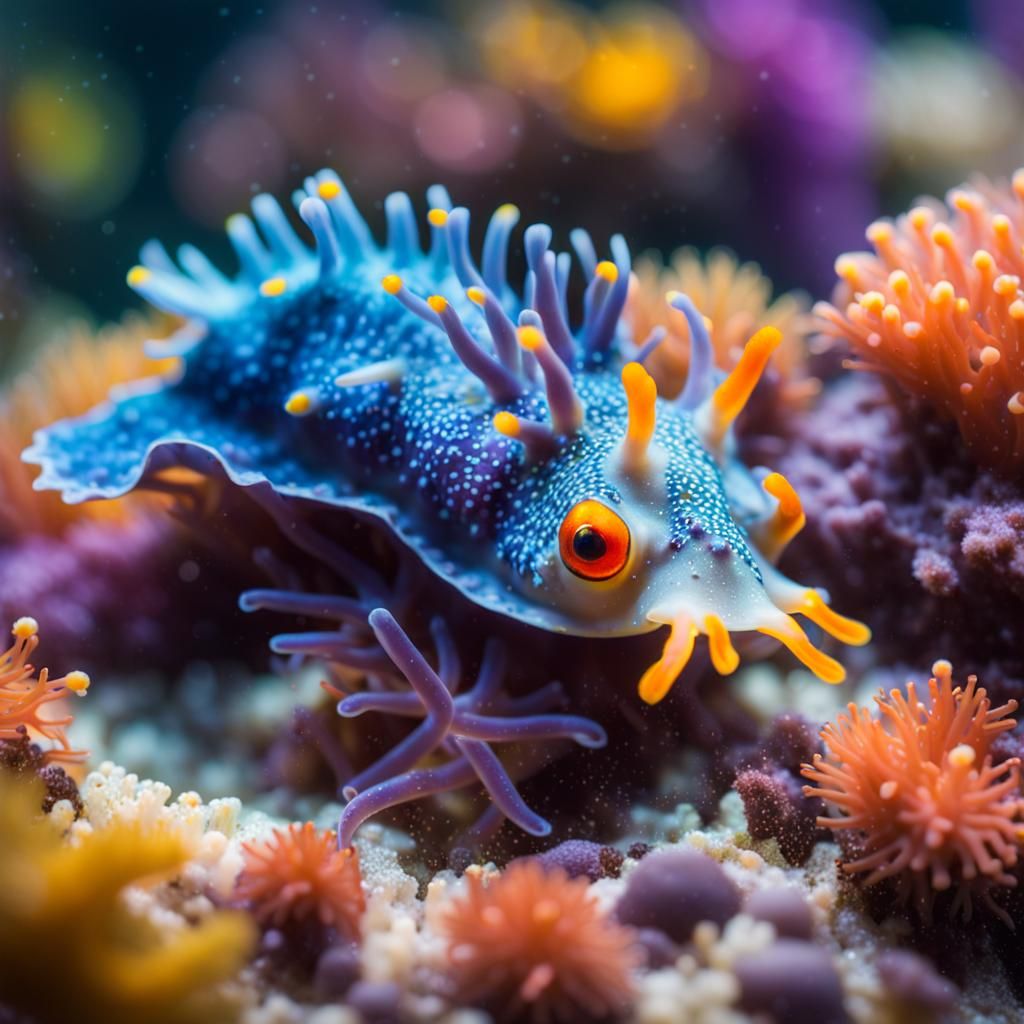 Hyperrealistic Nudibranch and Sea Cucumber Portrait