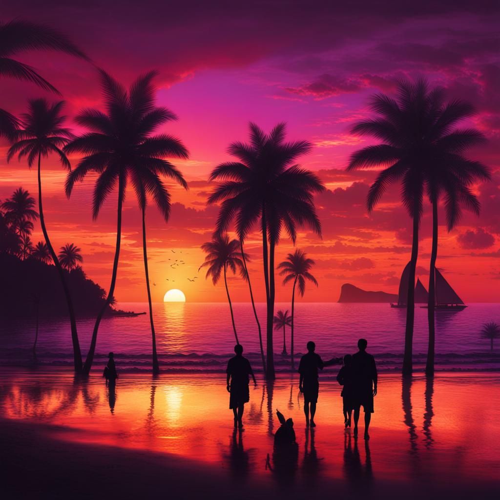 Epic Beach Sunset with Silhouettes