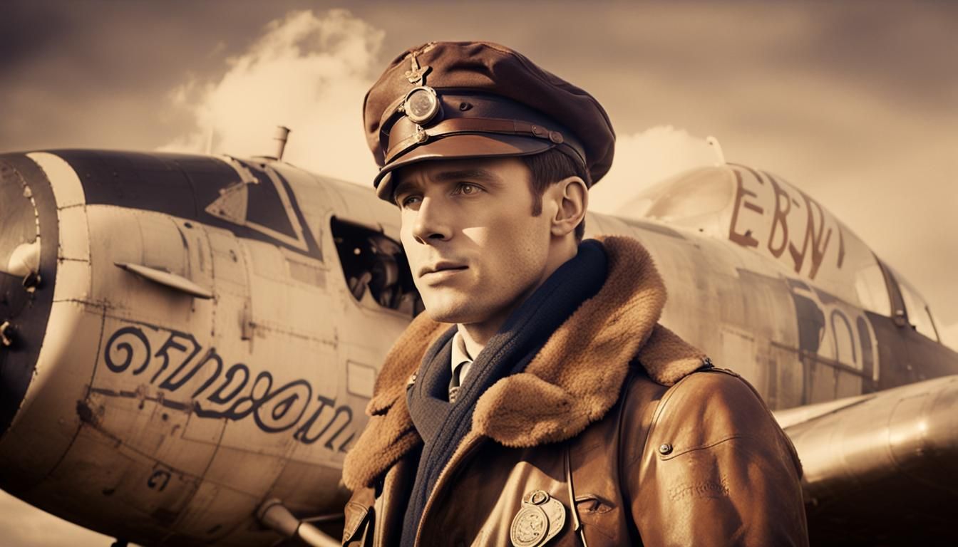WWII RAF Pilot Beside Plane in Cinematic Style