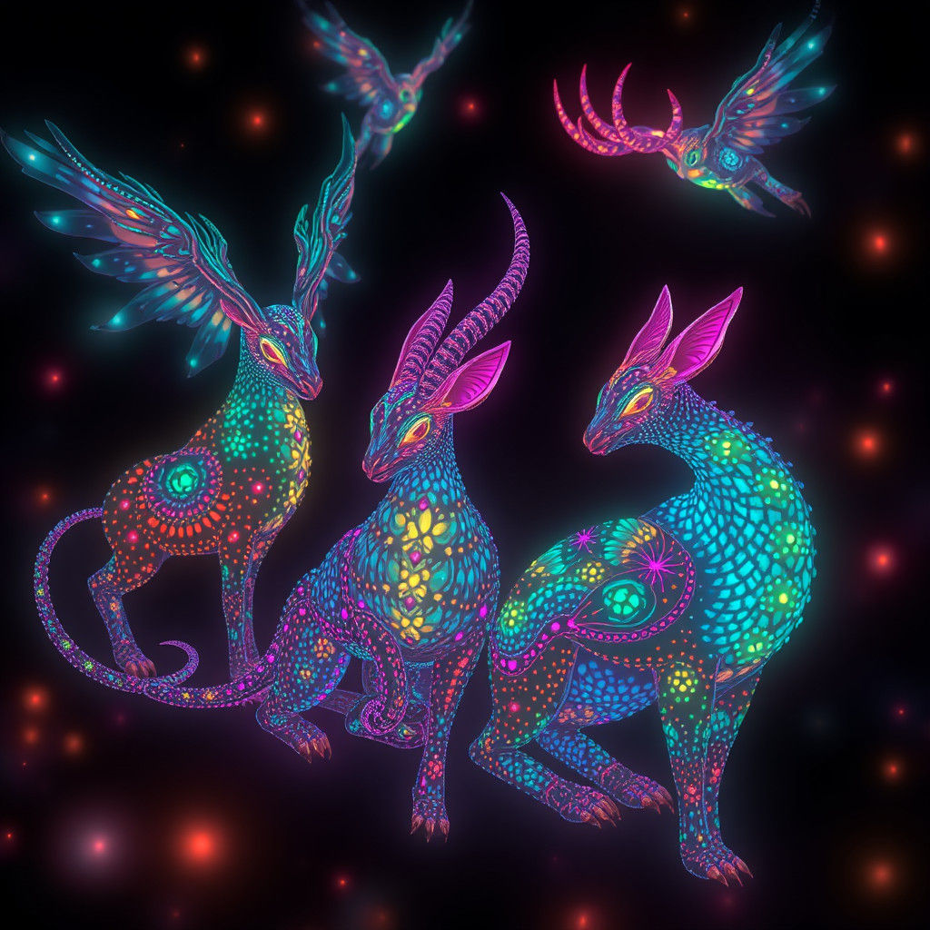 Luminous Animals Radiate Light in a Mystical Realm