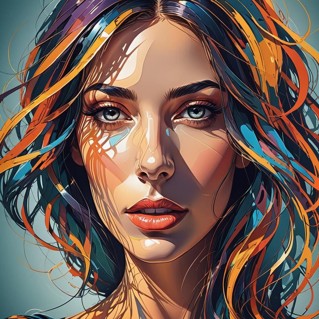 Abstract Line Art: Portrait of a Woman in Digital Style