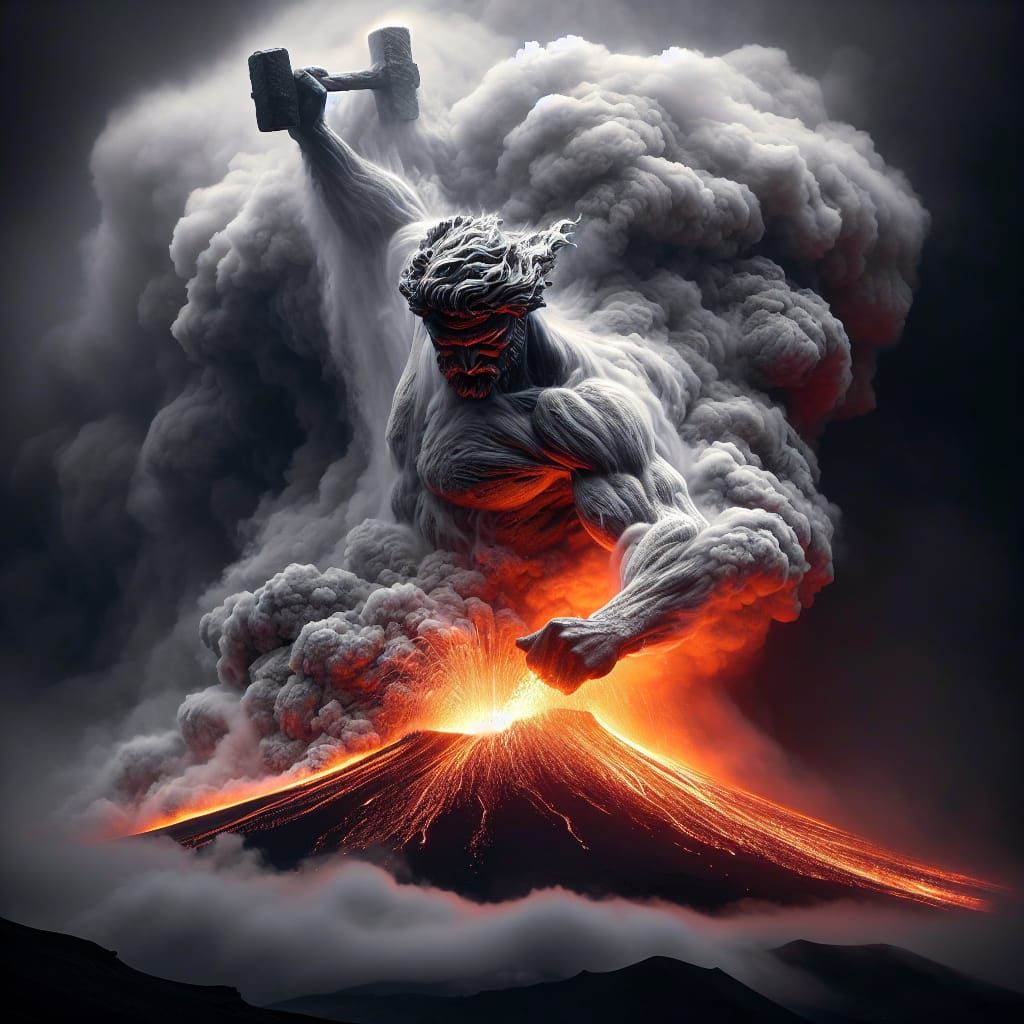 Vulcan forging on the Etna erupting