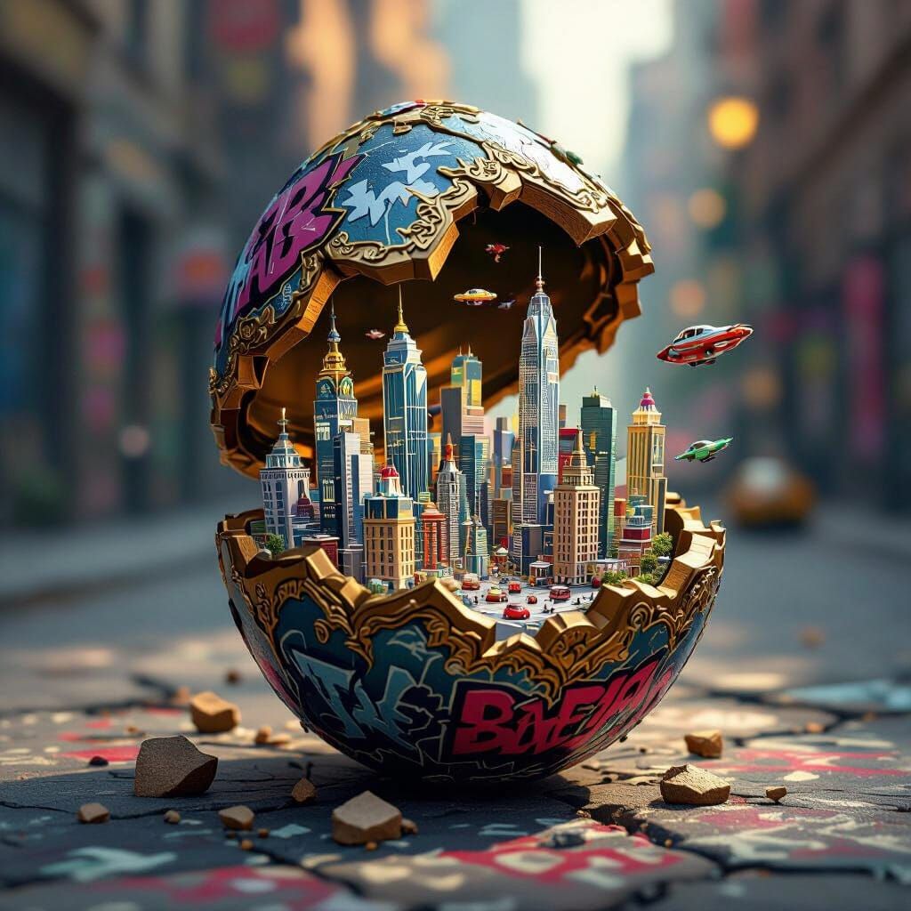 Fabergé Egg Reveals Miniature Cityscape on Graffiti Pavement