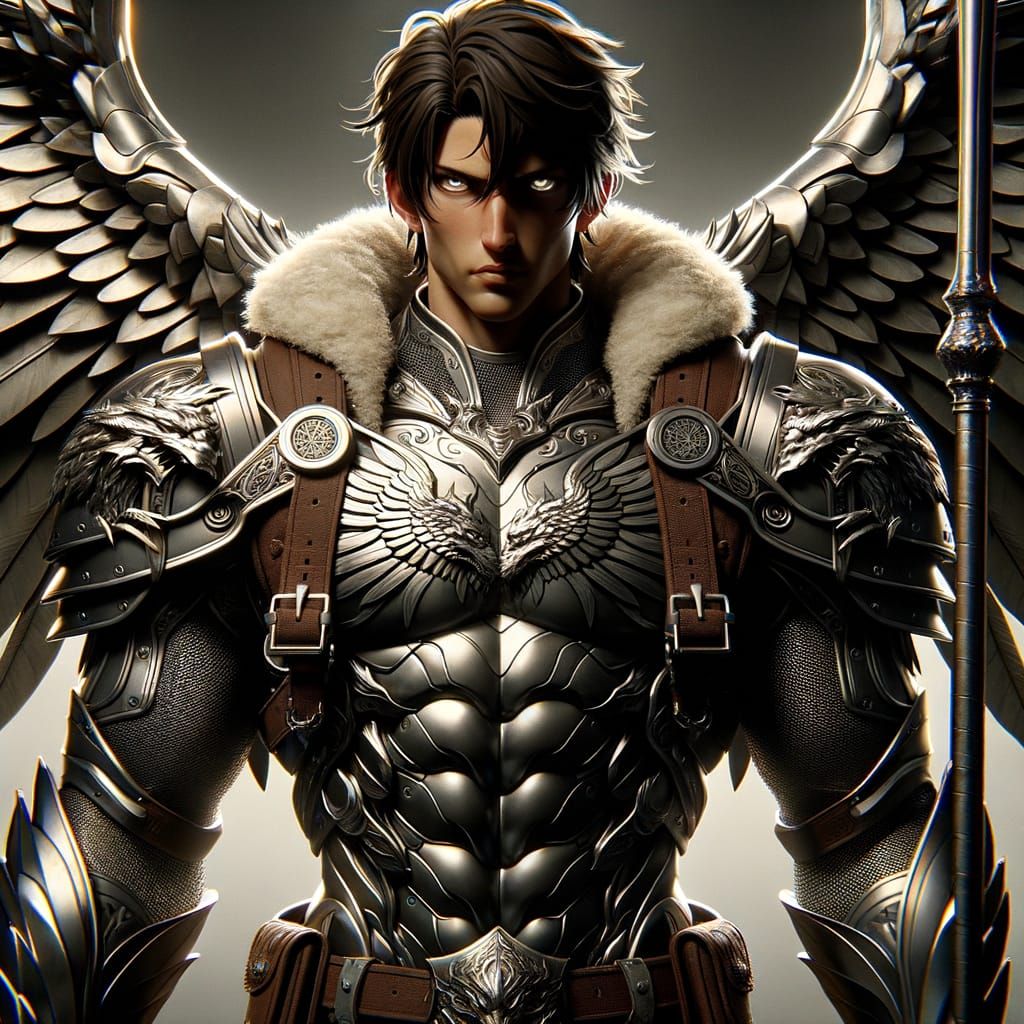 Armored Athlete with Dragon Wings and Winged Pike