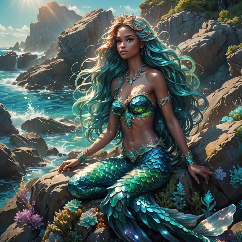Majestic Mermaid in Turquoise Waters: Fantasy Concept Art