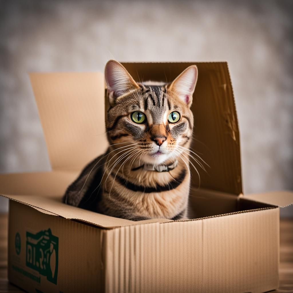 Humorous Cat Squeezing into Box, Professional Photo