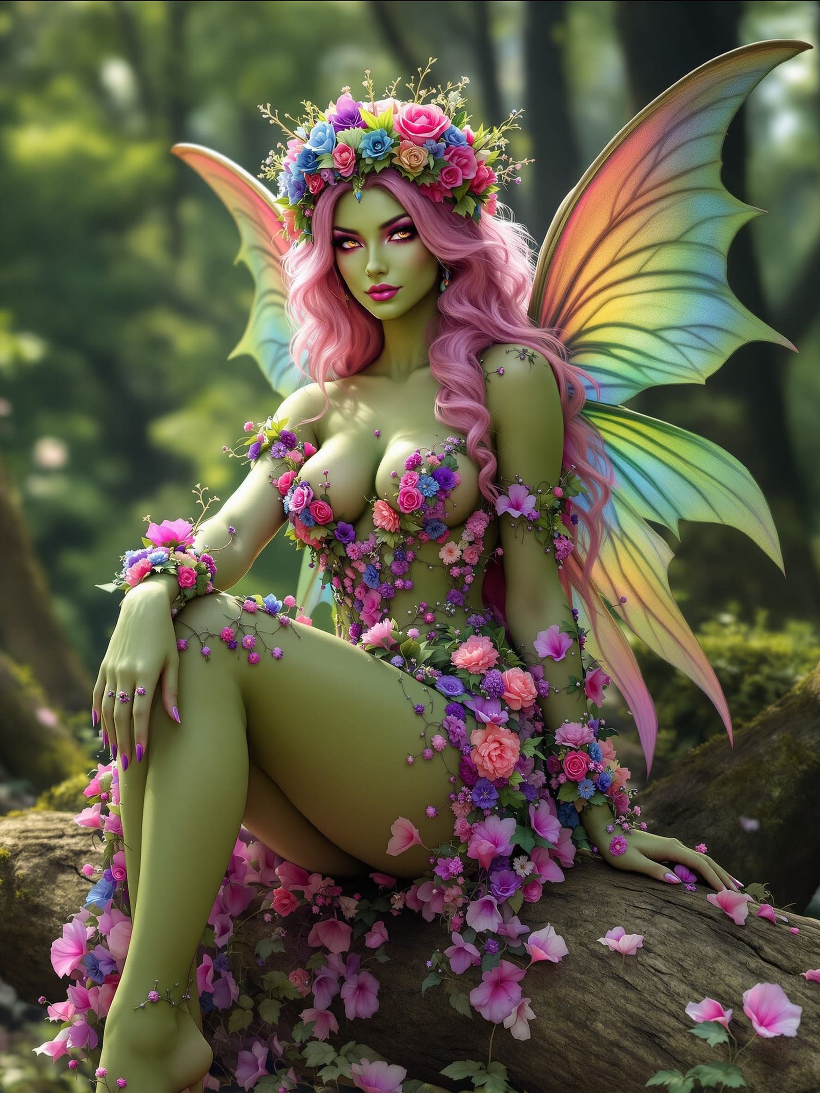 Regal Fae Queen in Forest Clearing