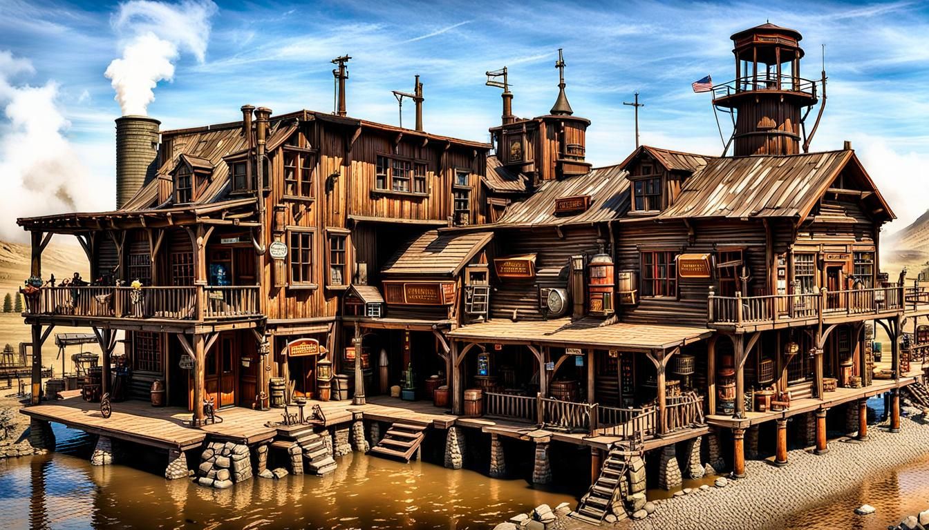 Steampunk Wild West River Complex with Fortress