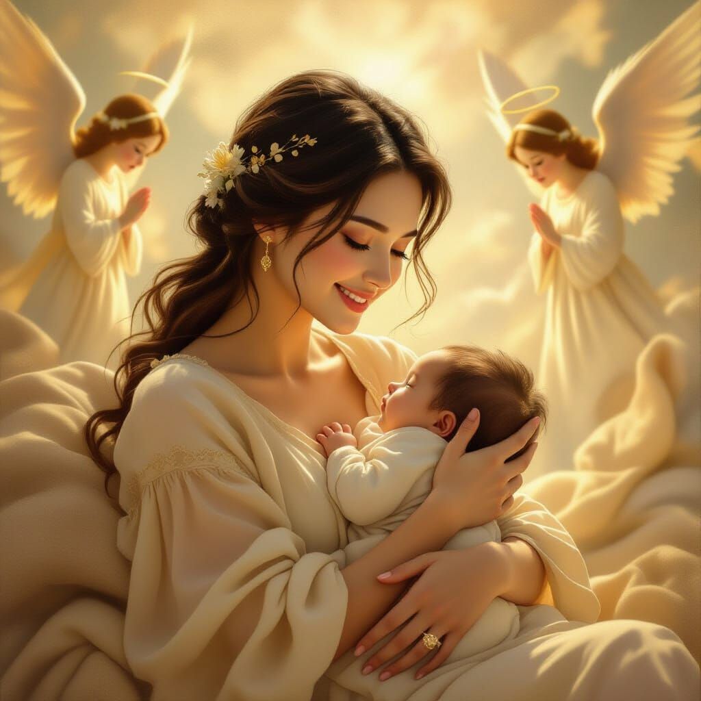 Madonna and Child with Angels, Classical Painting