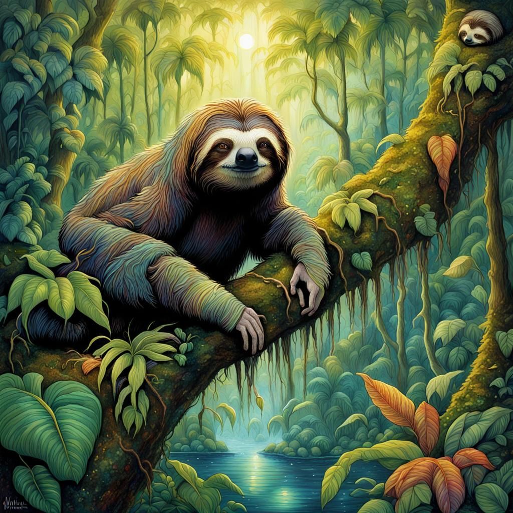 Mystic Sloth in Rainforest Tarot Card