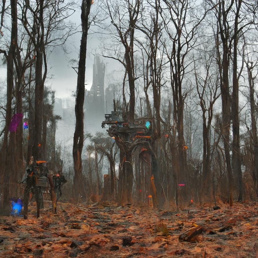Desolate Forest Battlefield in Cyberpunk Style