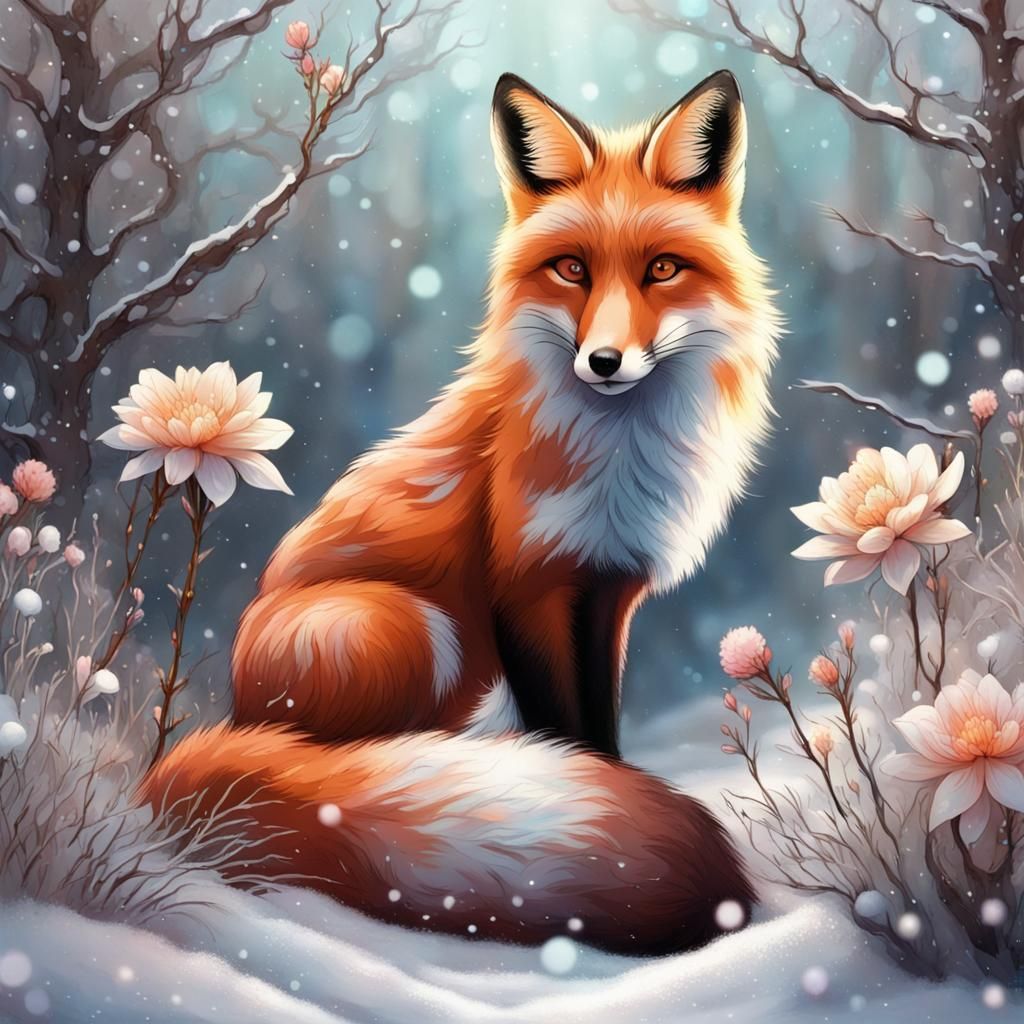 Holographic Fox in Winter Underbrush