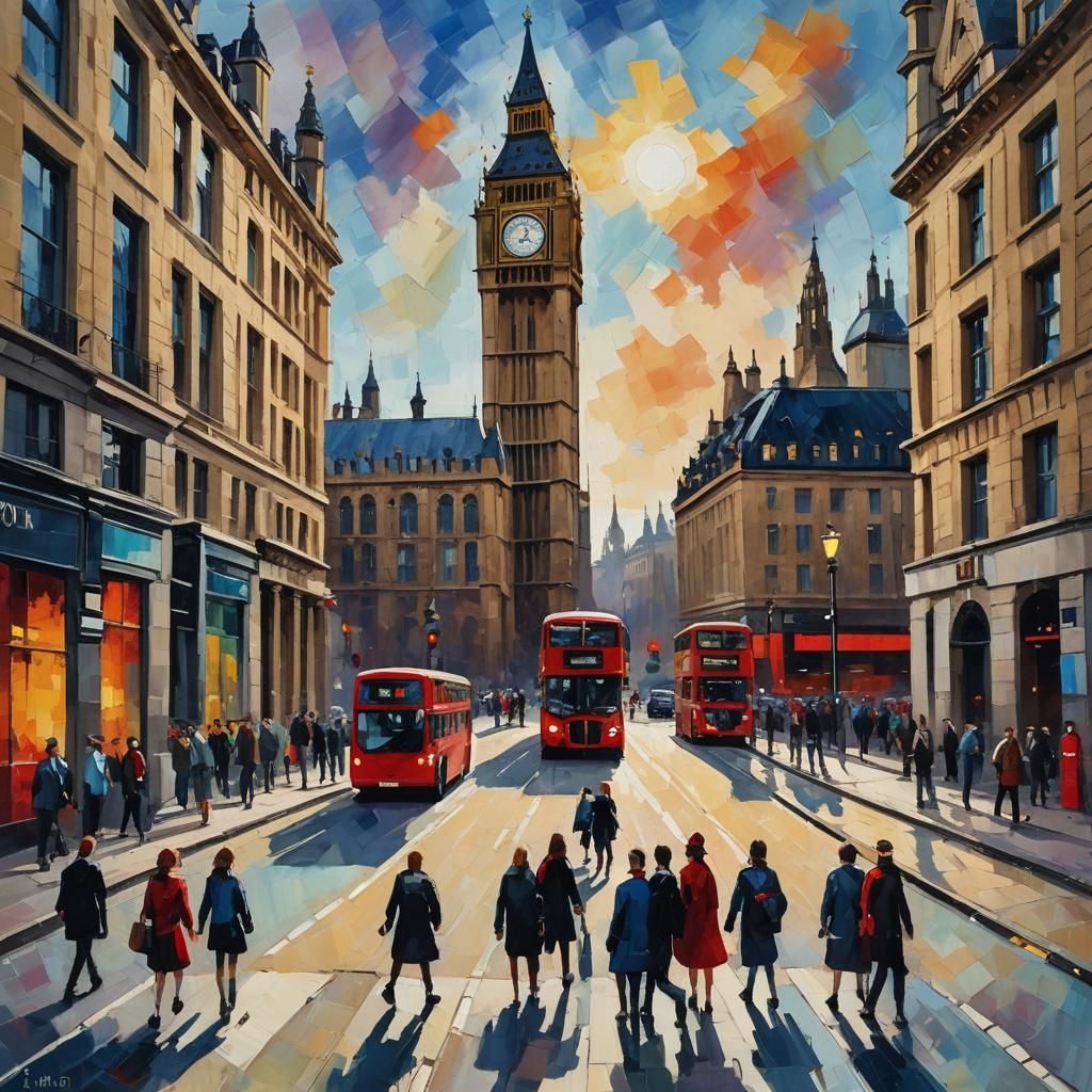 London's Big Ben in Neo-Impressionist Oil Painting Style