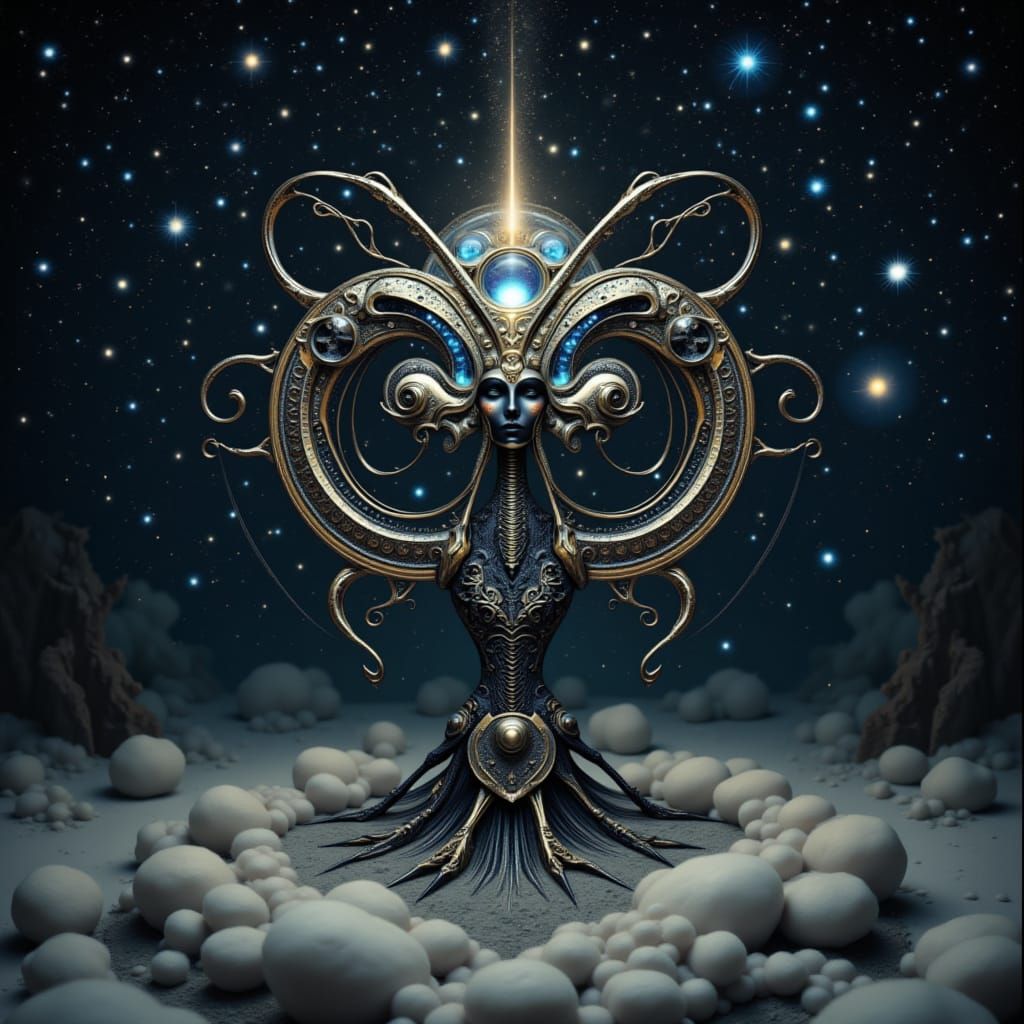 Majestic Metallic Machine in Starry Expanse