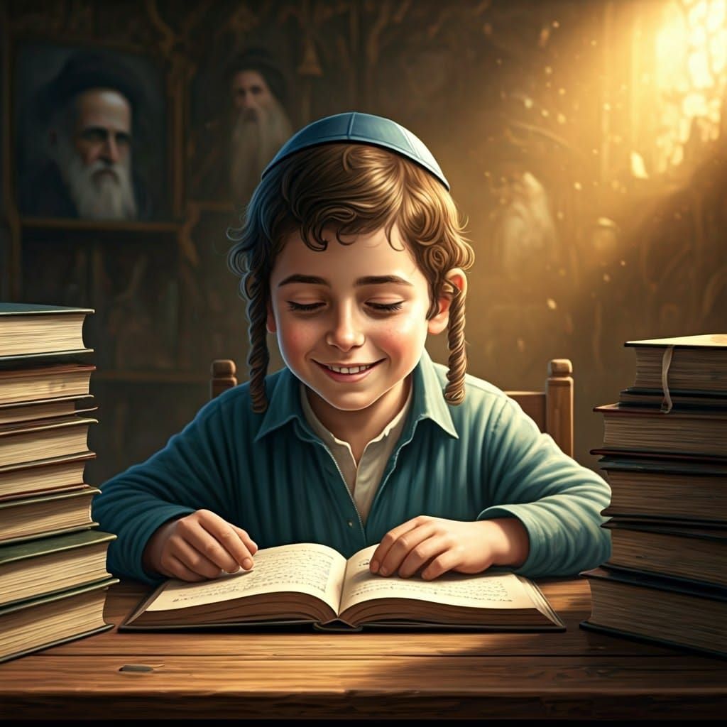 Young Jewish Boy Studying with Traditional Heritage