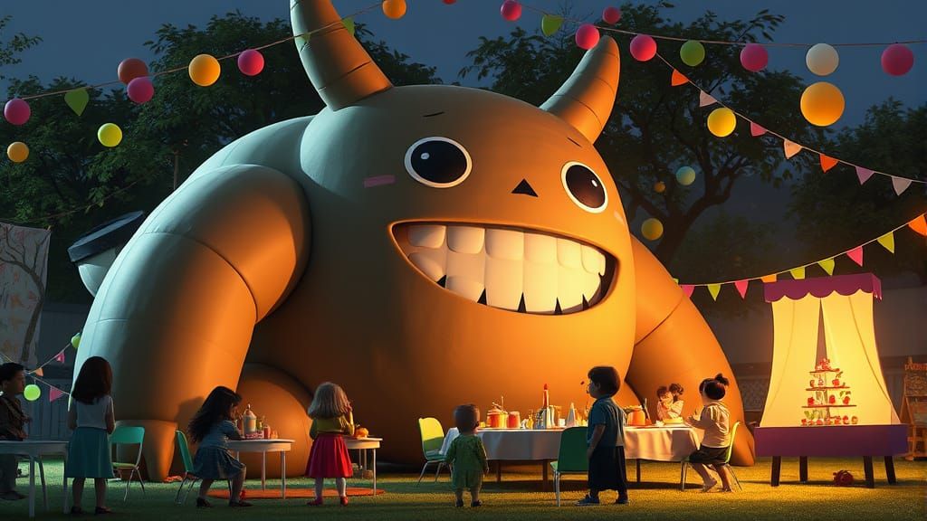 Giant Mojiganga Puppet at a Children's Party