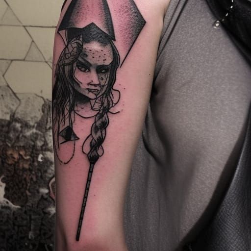 Post-Apocalyptic Tattooed Woman in Cyberpunk Style