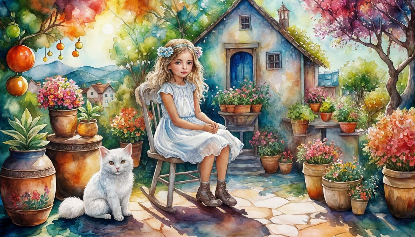 Whimsical Coastal Scene in Alcohol Ink Style