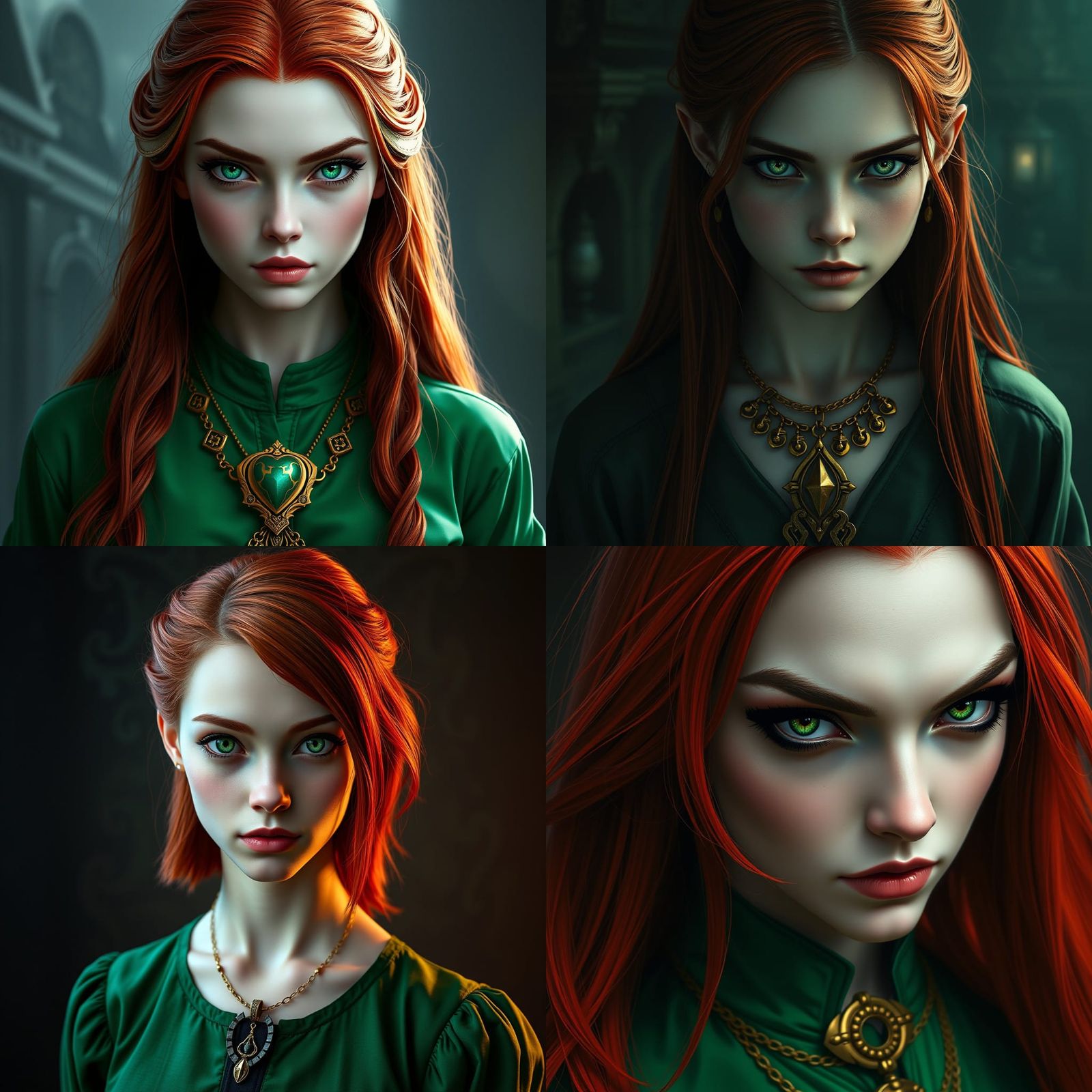 Fantasy Portrait of Red-Haired Woman with Evil Expression