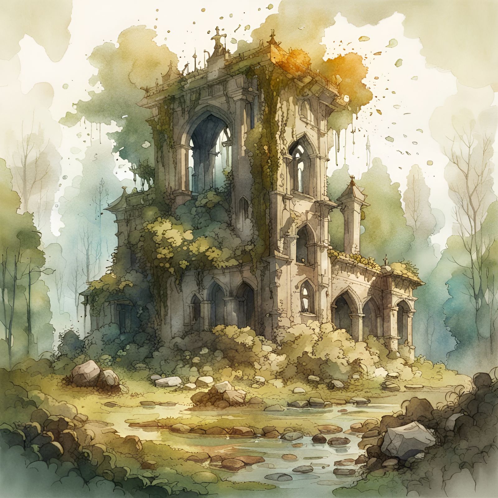 Medieval Forest Ruins in Rococo Style