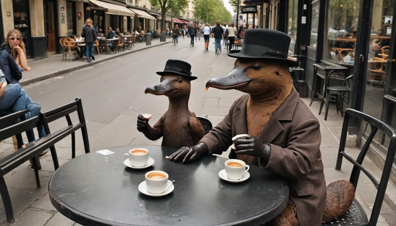 Platypuses Sip Coffee at Paris Cafe