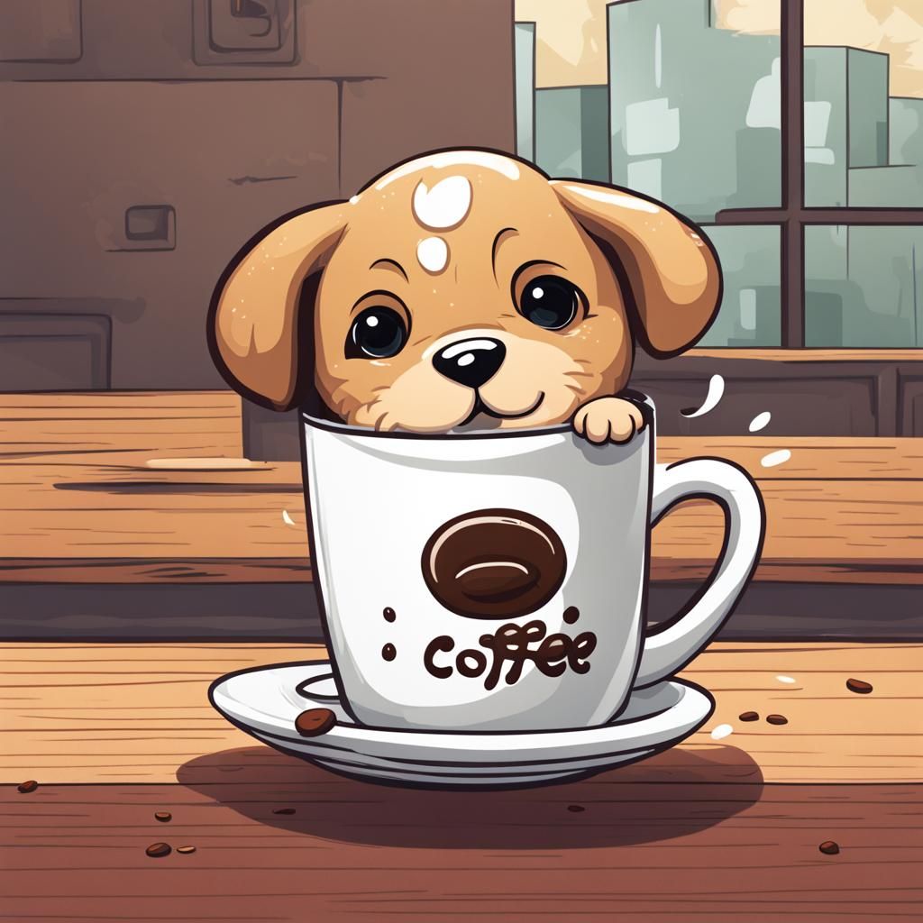 Cartoon Puppy in Coffee Cup Illustration
