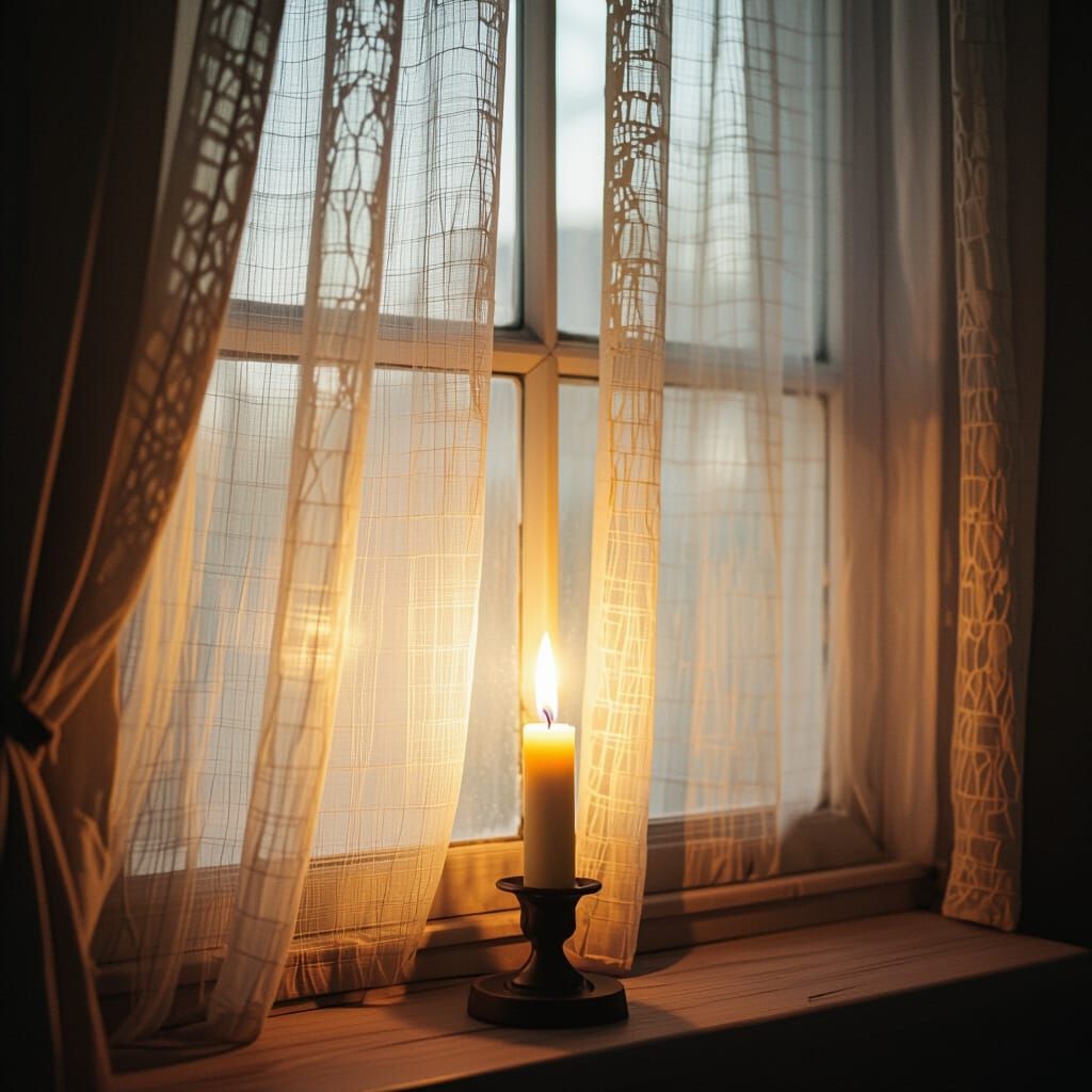 Cinematic Candlelight: Warm Light and Moving Curtains