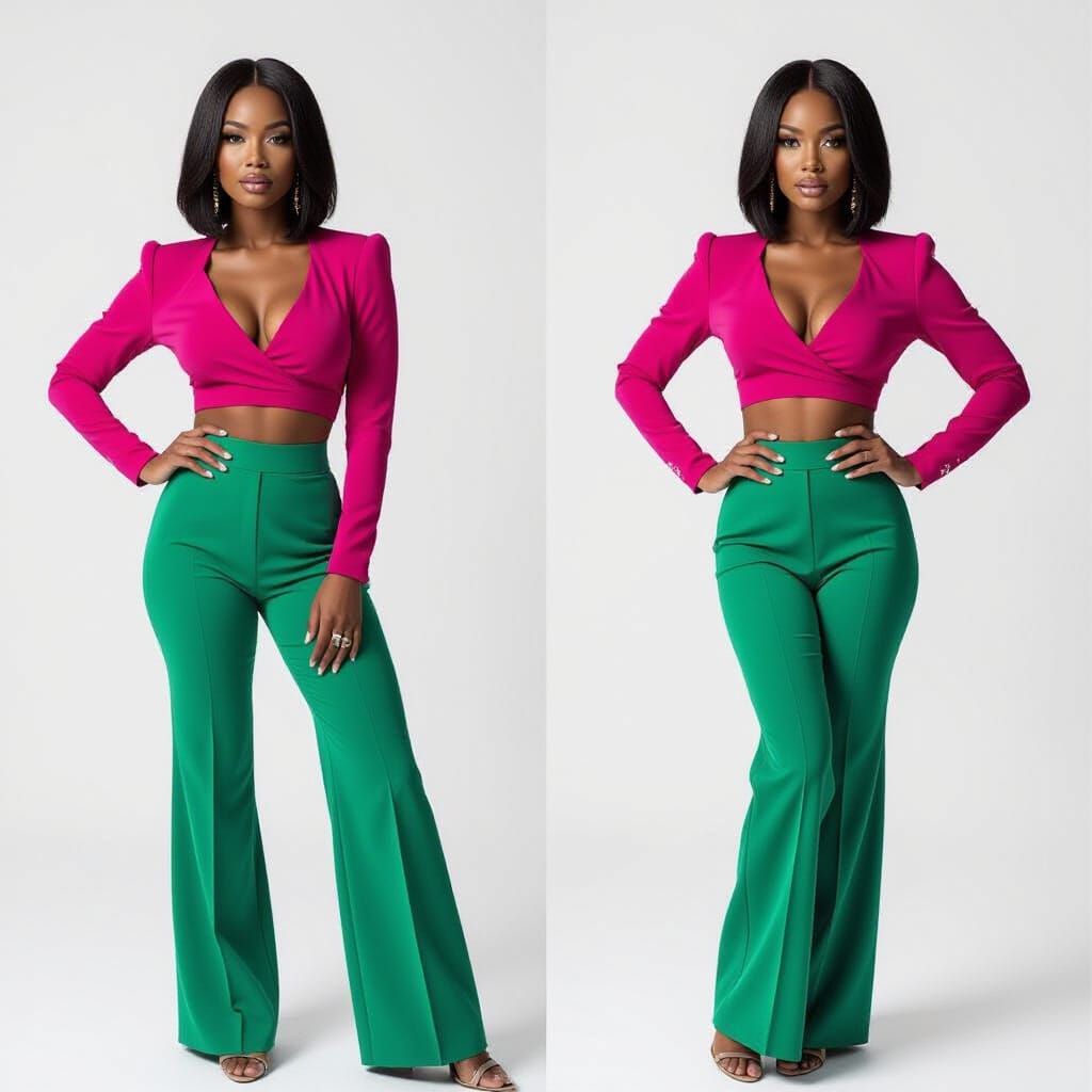 Glamorous Black Woman in Magenta & Emerald Outfit