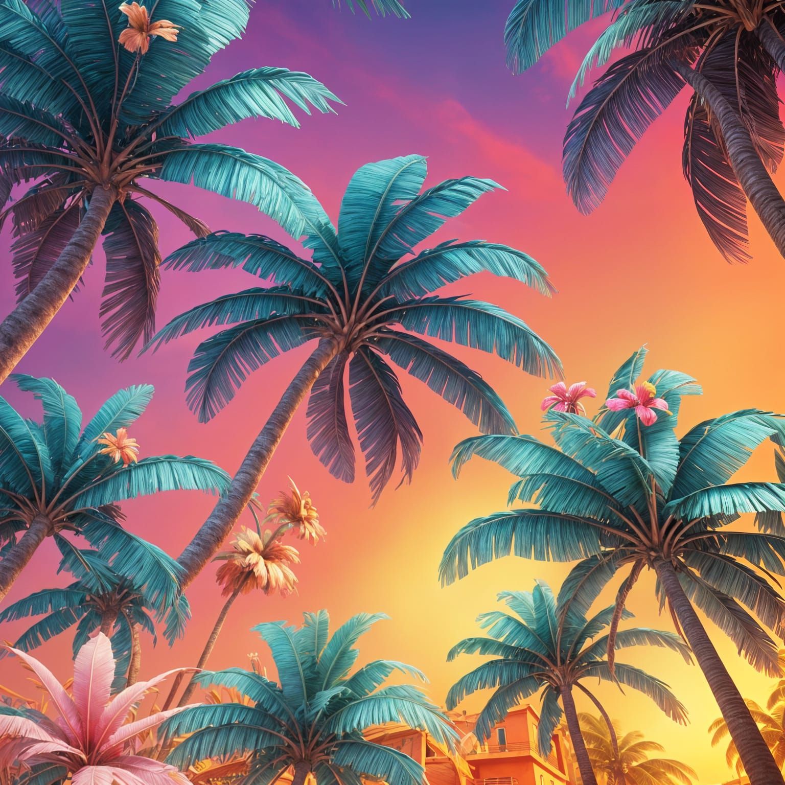 Hyperrealistic Margaritaville Palm Trees in 3D Digital Art