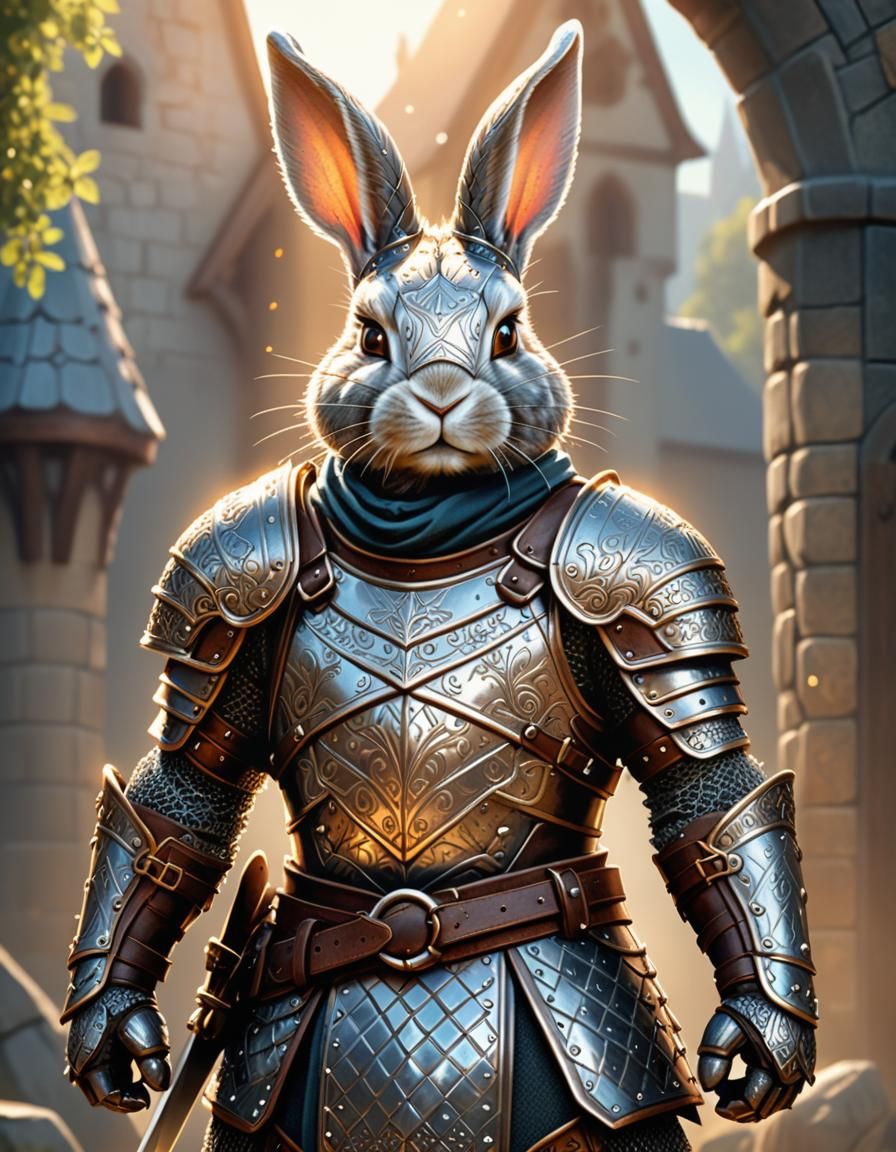 Bunny Warrior in Medieval Armour: Fantasy Illustration