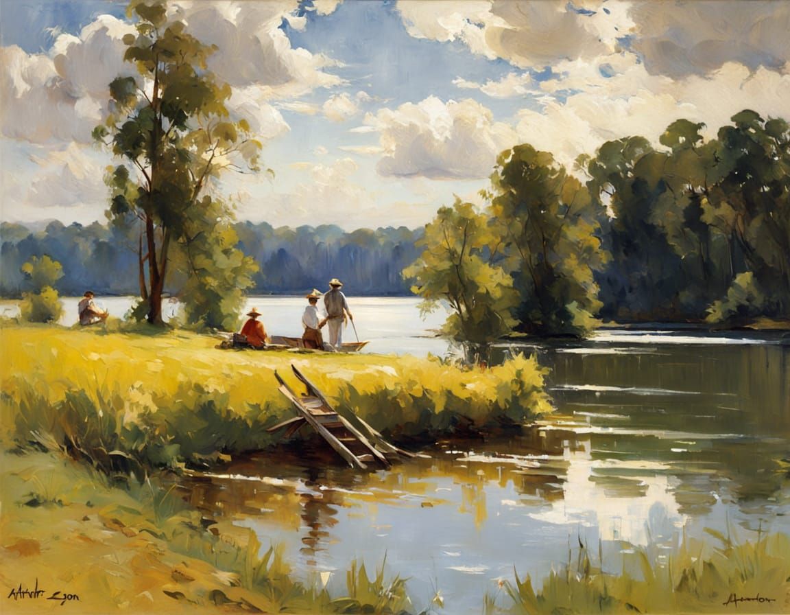 Sunny Family Day in Impressionist Style