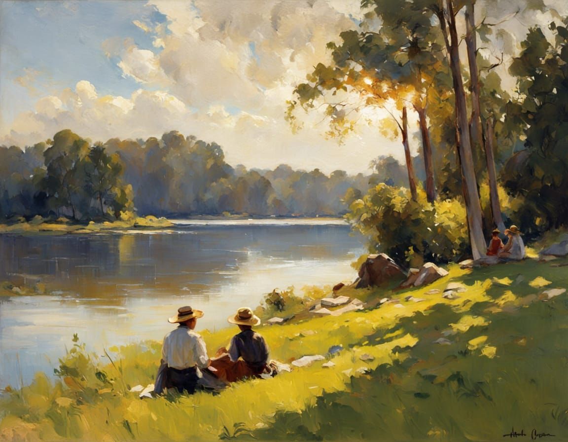 Idyllic Family Scene in a Sunny Landscape