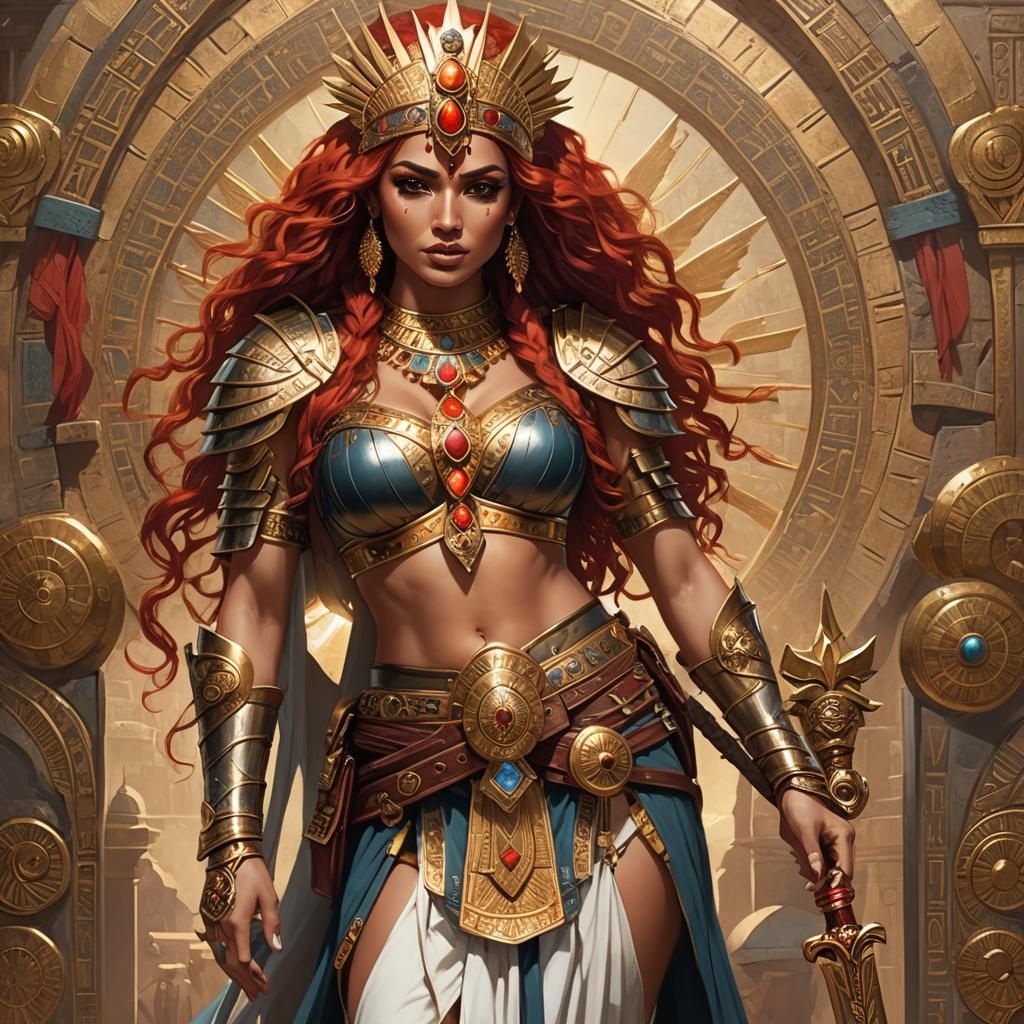 Egyptian Woman with Scimitars in Medieval Fantasy Style
