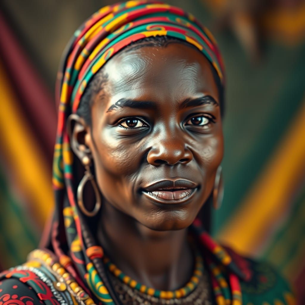 Ugandan Woman Portrait with Hyperrealistic Textures