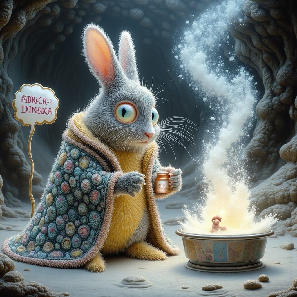 Regal Hare Alchemist in Frosty Robe with Icy Whiskers