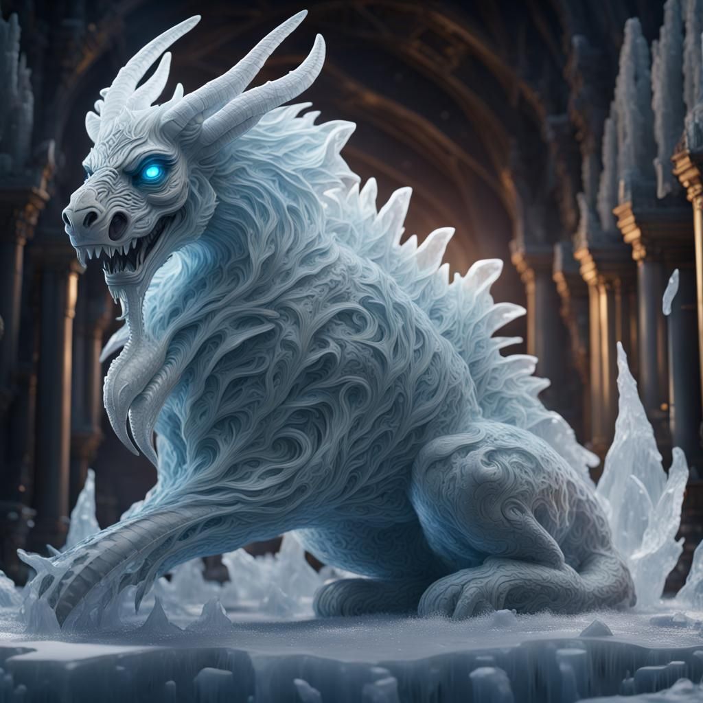 Intricate Ice Sculpture of Mythical Creature
