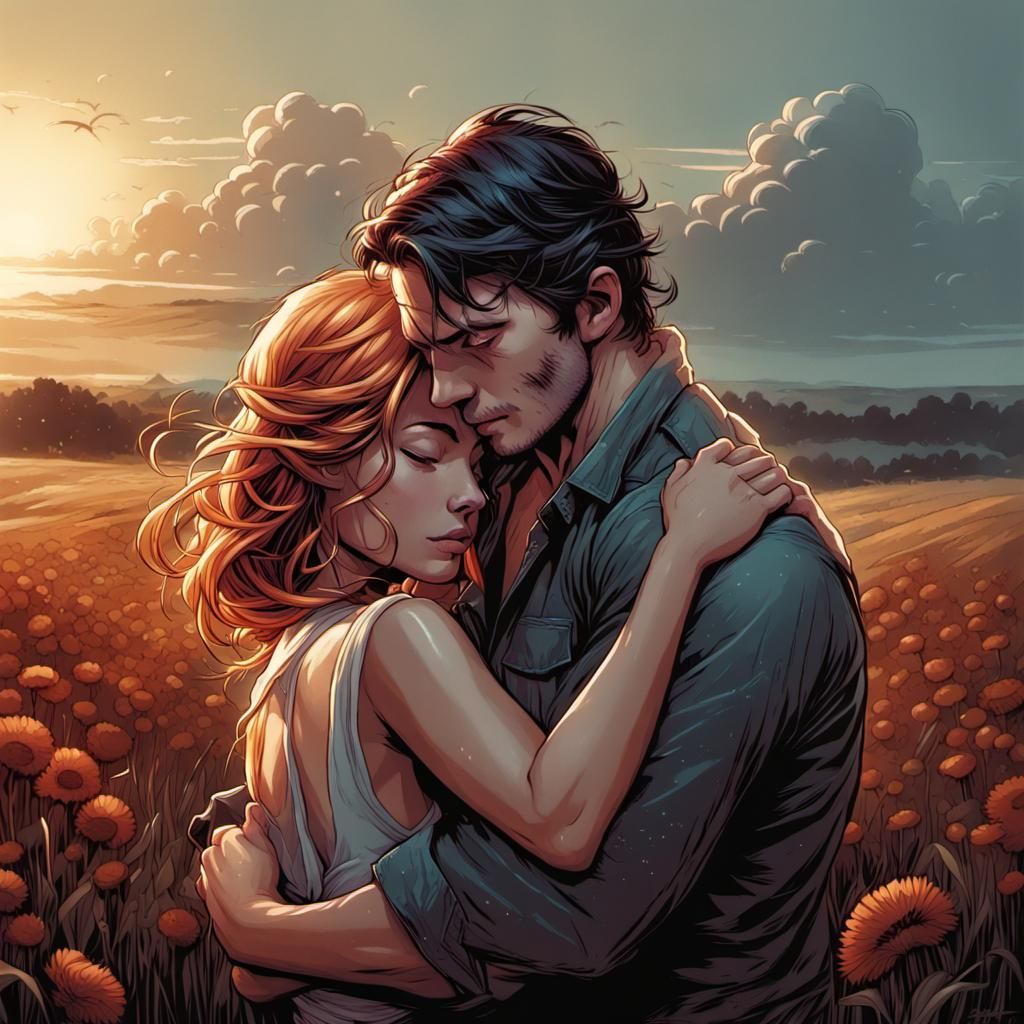 Woman Embracing Self: Comic Book Art